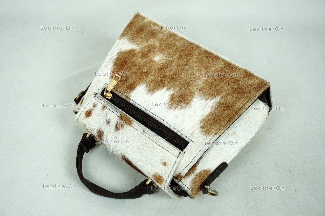 Cowhide Mini Hand Bag with Strap | 100% Natural Cowhide Top Handle Bag | Real Hair On Cowhide Leather Ladies Bag | Cow Skin Small Hand Bag