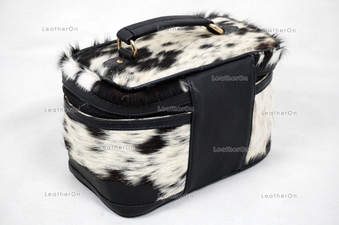 Cowhide Beauty Box Bag | 100% Natural Cowhide Top Handle Bag | Real Hair On Cowhide Leather Ladies Bag | Cow Skin Beauty Box Bag | BOX01