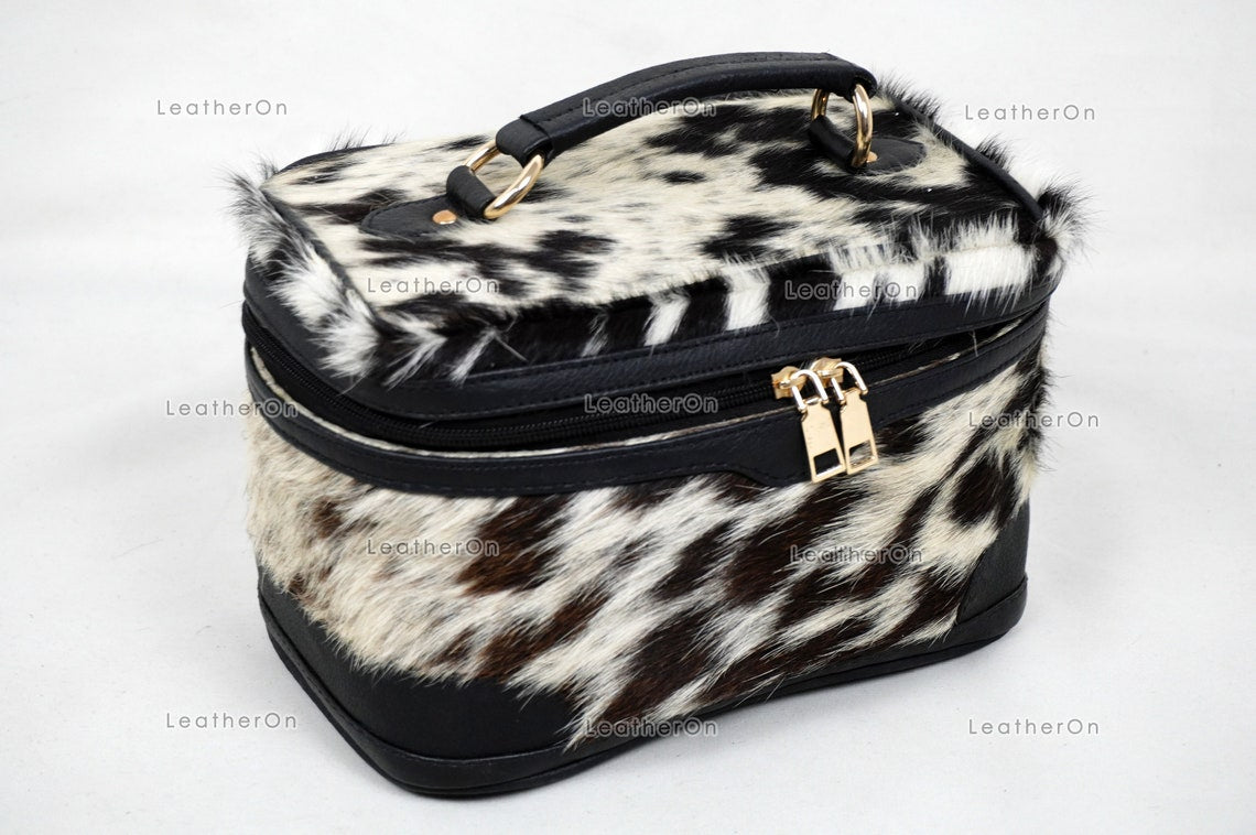 Cowhide Beauty Box Bag | 100% Natural Cowhide Top Handle Bag | Real Hair On Cowhide Leather Ladies Bag | Cow Skin Beauty Box Bag | BOX01