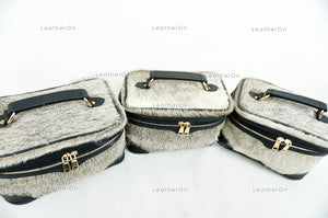 Cowhide Beauty Box Bag | 100% Natural Cowhide Top Handle Bag | Real Hair On Cowhide Leather Ladies Bag | BOX03