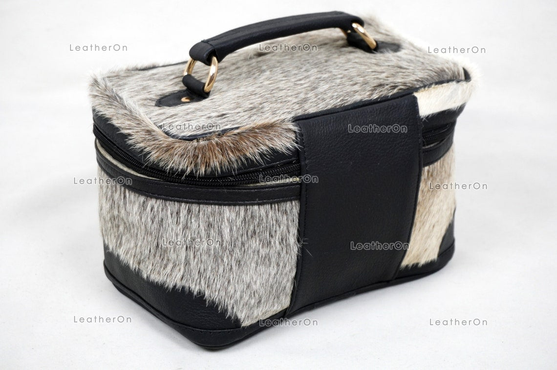Cowhide Beauty Box Bag | 100% Natural Cowhide Top Handle Bag | Real Hair On Cowhide Leather Ladies Bag | BOX03