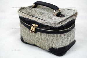 Cowhide Beauty Box Bag | 100% Natural Cowhide Top Handle Bag | Real Hair On Cowhide Leather Ladies Bag | BOX03