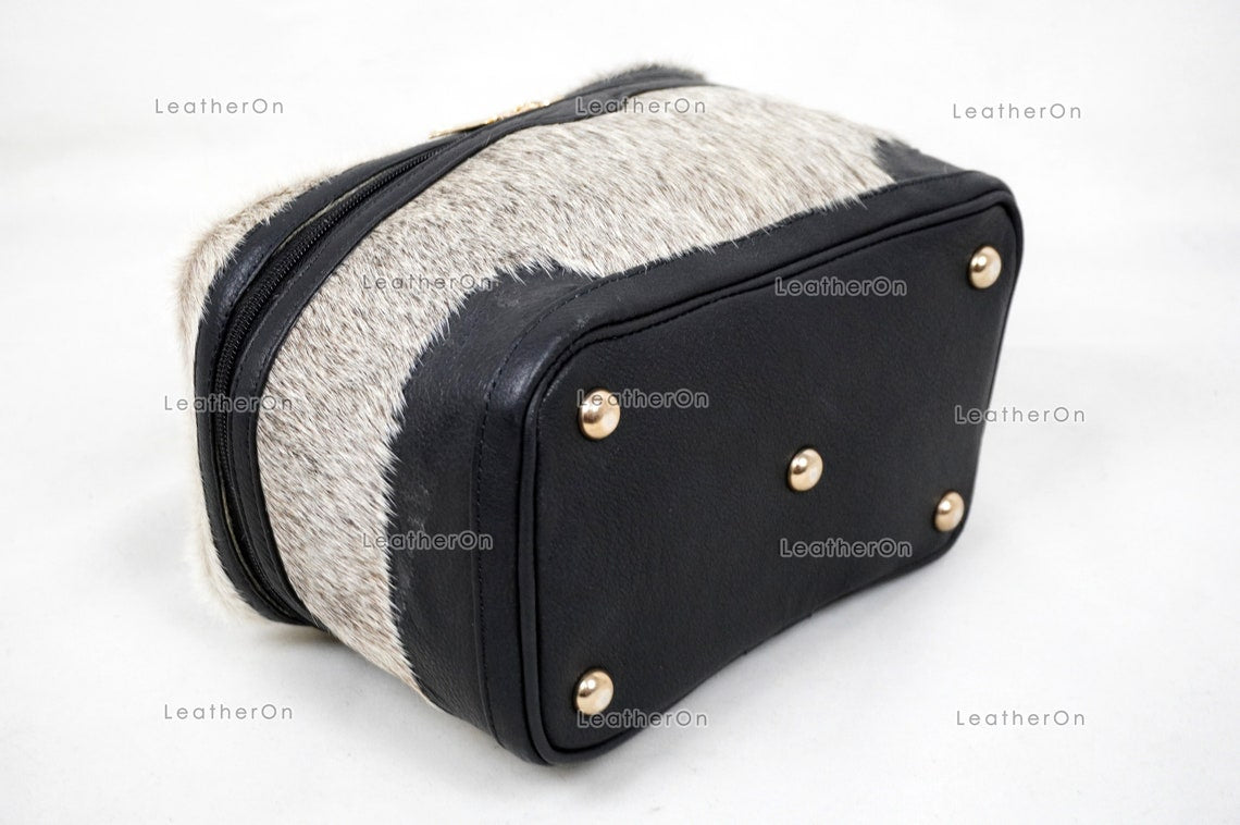 Cowhide Beauty Box Bag | 100% Natural Cowhide Top Handle Bag | Real Hair On Cowhide Leather Ladies Bag | BOX03
