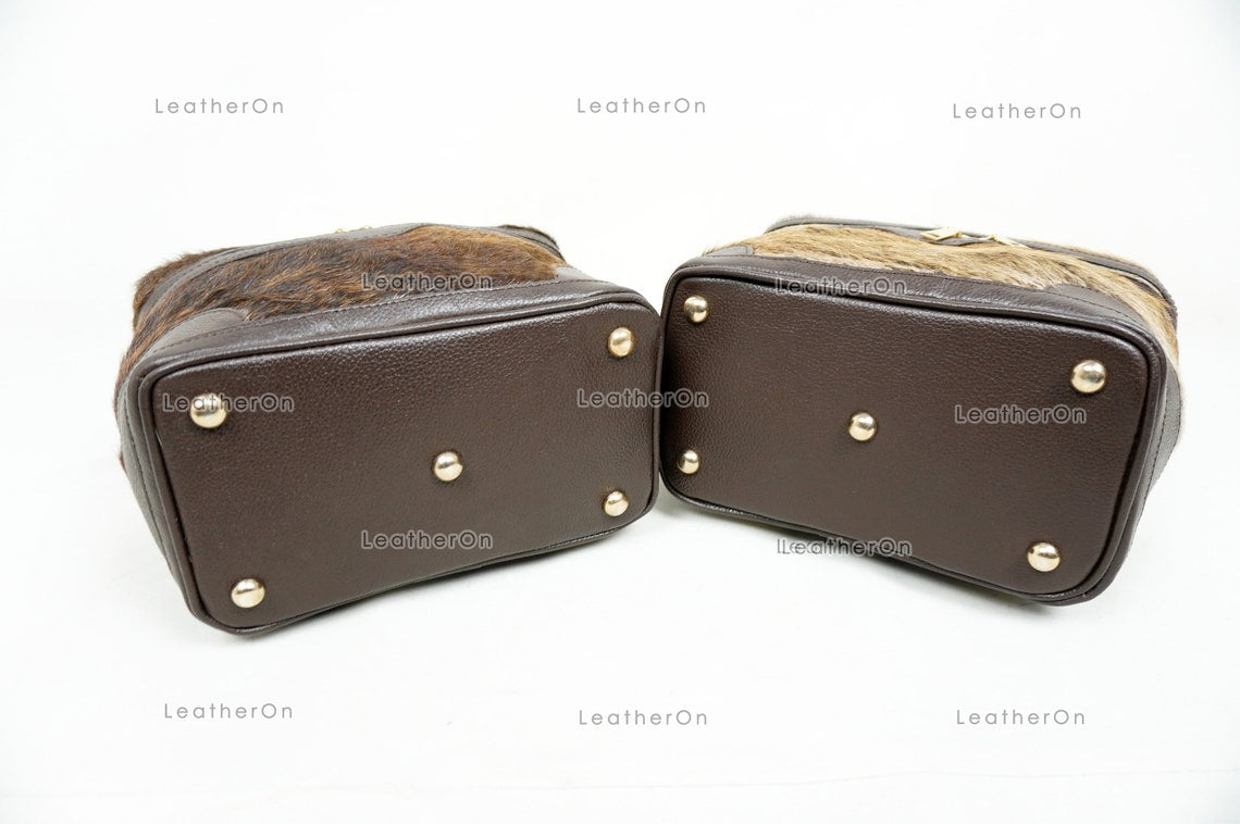 Cowhide Beauty Box Bag | 100% Natural Cowhide Top Handle Bag | Real Hair On Cowhide Leather Ladies Bag | BOX04