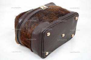 Cowhide Beauty Box Bag | 100% Natural Cowhide Top Handle Bag | Real Hair On Cowhide Leather Ladies Bag | BOX04
