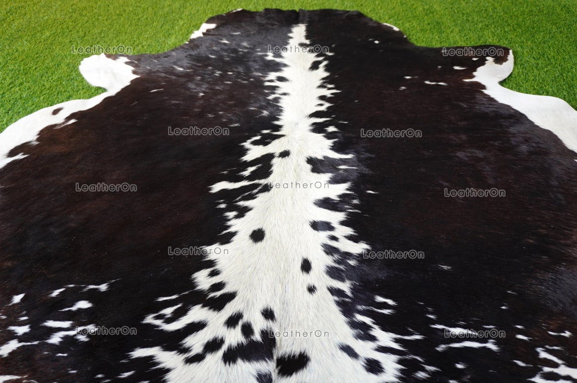 Large (5 x 5.8 ft.) EXACT As Photo, Black White COWHIDE Area RUG | 100% Natural Cowhide Rug | Hair-on Cowhide Leather Rug | C558