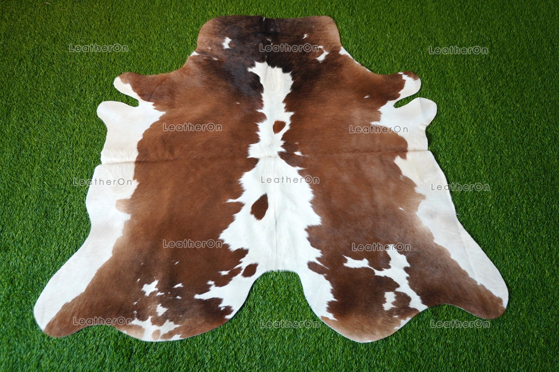Small ( 4 X 4.4 ft.) EXACT As Photo, Tricolor COWHIDE Area RUG | 100% Natural Cowhide Rug | Hair-on Leather Cow Hide Rug | C567