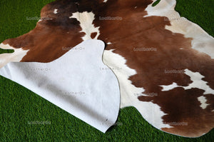 Small ( 4 X 4.4 ft.) EXACT As Photo, Tricolor COWHIDE Area RUG | 100% Natural Cowhide Rug | Hair-on Leather Cow Hide Rug | C567
