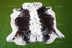 Small ( 3.7 X 4 ft.) EXACT As Photo, Black White COWHIDE Area RUG | 100% Natural Cowhide Rug | Hair-on Leather Cow Hide Rug | C568