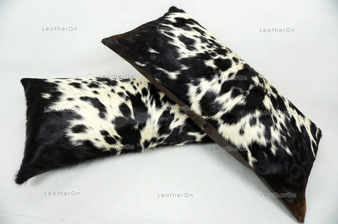 Cowhide Pillows Covers (12X 24 inch) 100% Natural Hair on Cowhide Leather Pillow Cases Real Cow Skin Cushion Covers | PLW221