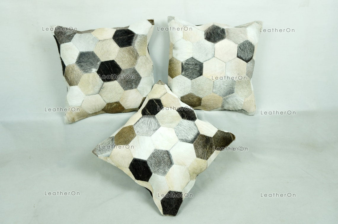 Cowhide Patchwork Pillows Covers 100% Natural Hair on Cowhide Leather Pillow Cases Real Cow Skin Cushion Covers | PLW222