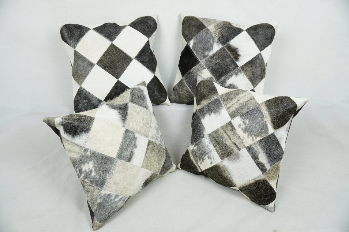 Cowhide Patchwork Pillows Covers 100% Natural Hair on Cowhide Leather Pillow Cases Real Cowhide Cushion Covers | PLW223
