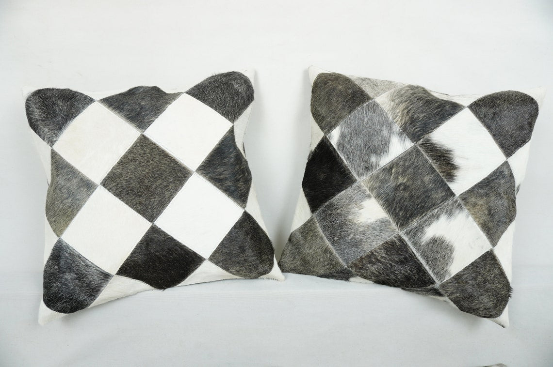 Cowhide Patchwork Pillows Covers 100% Natural Hair on Cowhide Leather Pillow Cases Real Cowhide Cushion Covers | PLW223