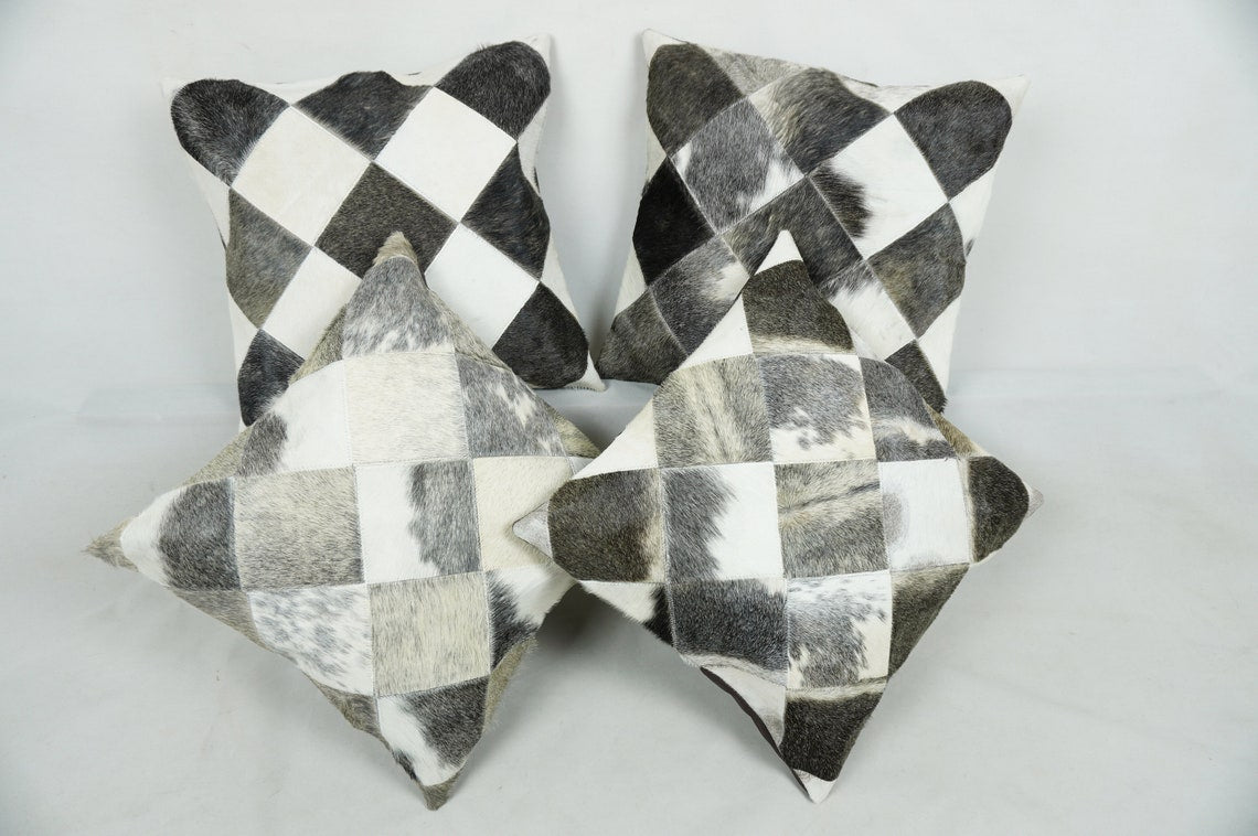 Cowhide Patchwork Pillows Covers 100% Natural Hair on Cowhide Leather Pillow Cases Real Cowhide Cushion Covers | PLW223