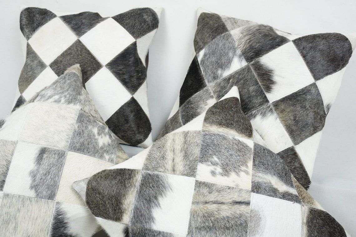 Cowhide Patchwork Pillows Covers 100% Natural Hair on Cowhide Leather Pillow Cases Real Cowhide Cushion Covers | PLW223