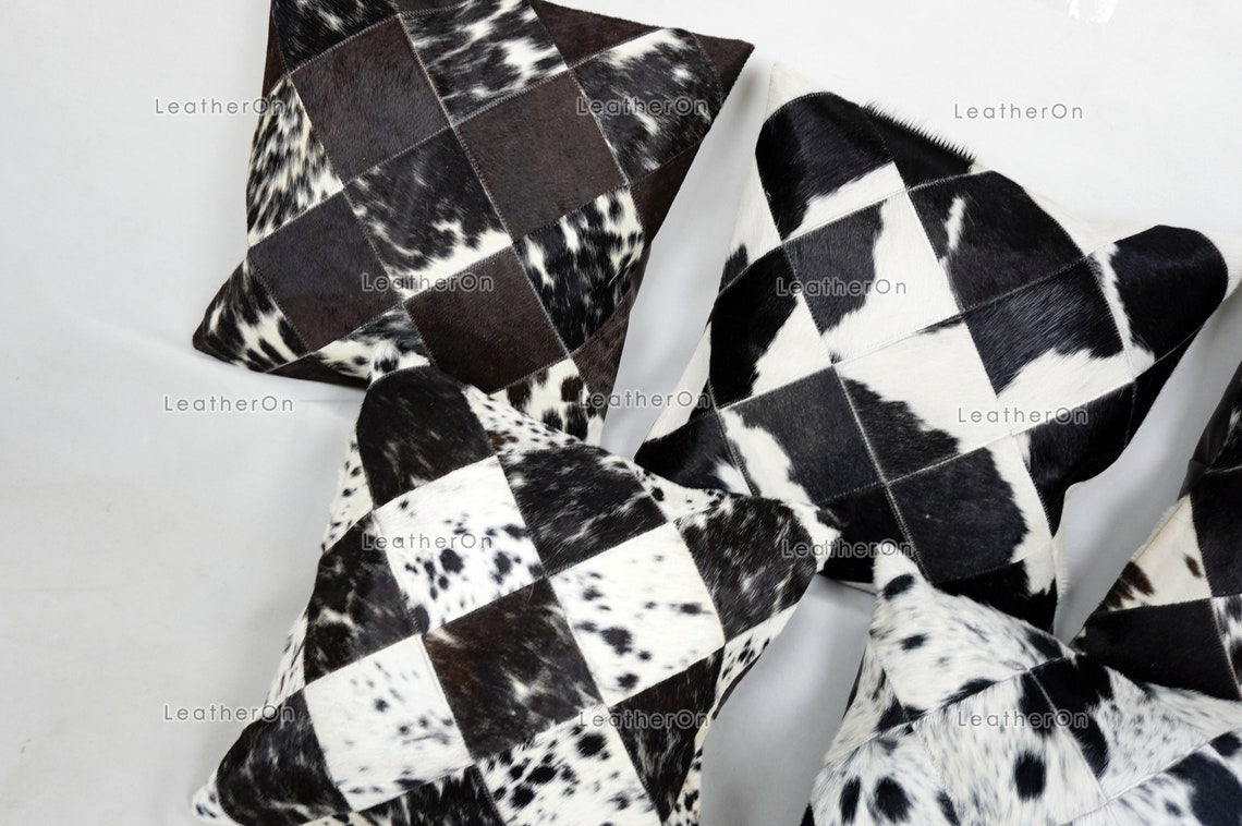 Cowhide Patchwork Pillows Covers 100% Natural Hair on Cowhide Leather Pillow Cases Real Cowhide Cushion Covers | PLW224