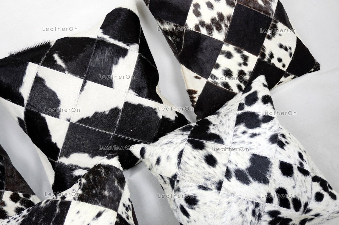 Cowhide Patchwork Pillows Covers 100% Natural Hair on Cowhide Leather Pillow Cases Real Cowhide Cushion Covers | PLW224