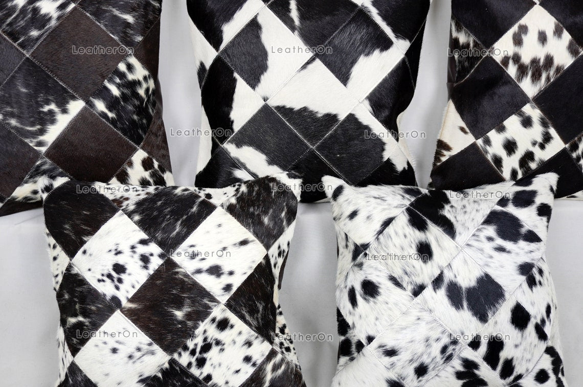 Cowhide Patchwork Pillows Covers 100% Natural Hair on Cowhide Leather Pillow Cases Real Cowhide Cushion Covers | PLW224