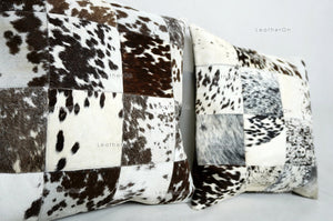 Cowhide Patchwork Pillows Covers 100% Natural Hair on Cowhide Leather Pillow Cases | PLW227