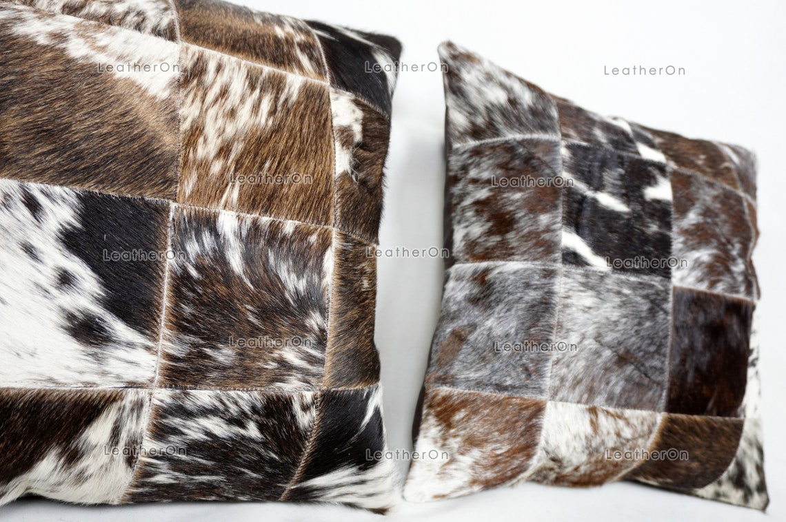 Cowhide Patchwork Pillows Covers 100% Natural Hair on Cowhide Leather Pillow Cases | PLW227
