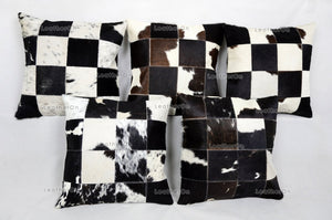 Cowhide Patchwork Pillows Covers 100% Natural Hair on Cowhide Leather Pillow Cases Real Cowhide Cushion Covers | PLW228