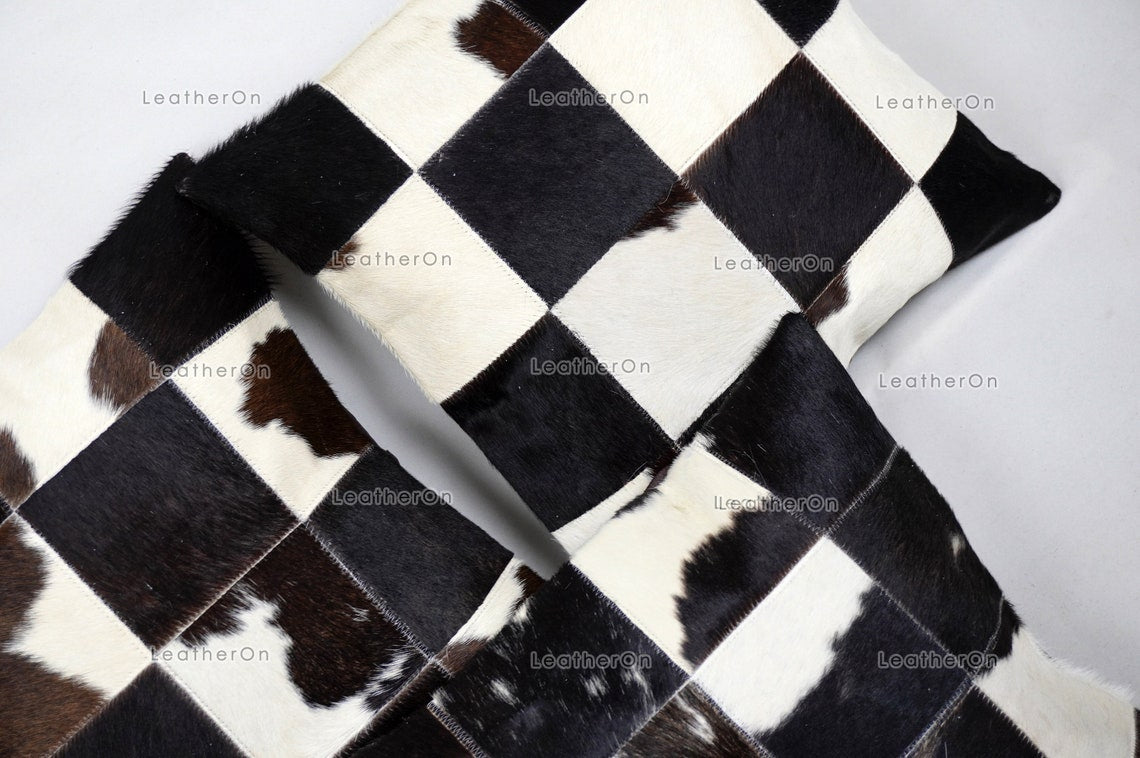 Cowhide Patchwork Pillows Covers 100% Natural Hair on Cowhide Leather Pillow Cases Real Cowhide Cushion Covers | PLW228