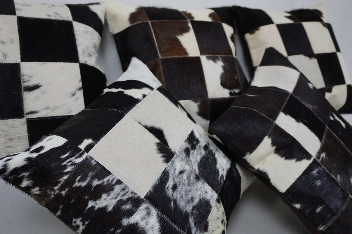 Cowhide Patchwork Pillows Covers 100% Natural Hair on Cowhide Leather Pillow Cases Real Cowhide Cushion Covers | PLW228
