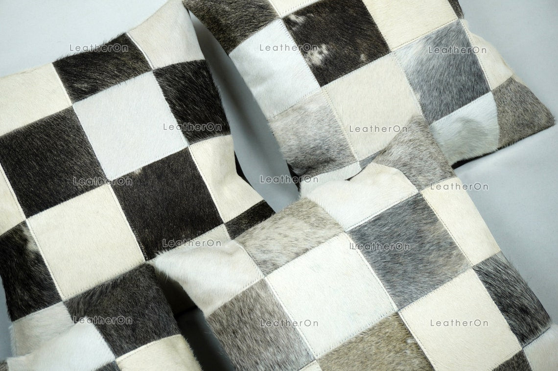 Cowhide Patchwork Pillows Covers 100% Natural Hair on Cowhide Leather Pillow Cases Real Cowhide Cushion Covers | PLW229