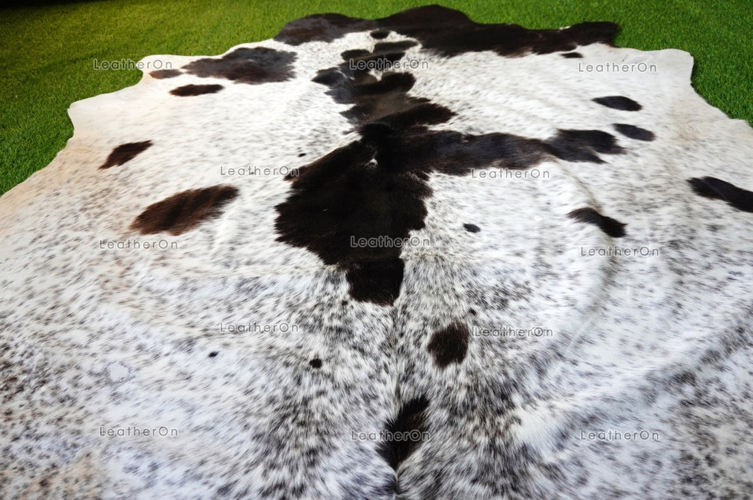 Large (5.5 x 5.5 ft.) EXACT As Photo, Black White COWHIDE Area RUG | 100% Natural Cowhide Rug | Hair-on Cowhide Leather Rug | C579