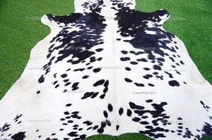 Small (4.3 X 4.6 ft.) EXACT As Photo, Black White COWHIDE Area RUG | 100% Natural Cowhide Rug | Hair-on Leather Cow Hide Rug | C601