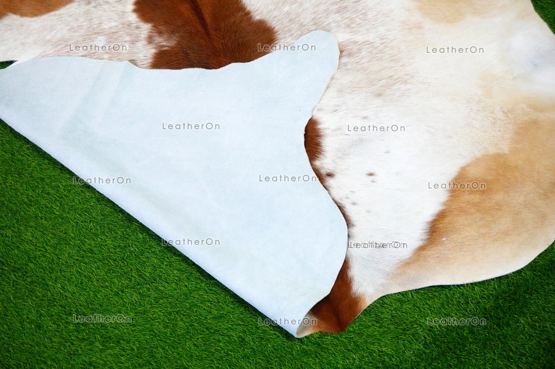 Large (5.5 X 6 ft.) EXACT As Photo, Brown White COWHIDE RUG | 100% Natural Cowhide Area Rug | Real Hair-on Cowhide Leather Rug | C488