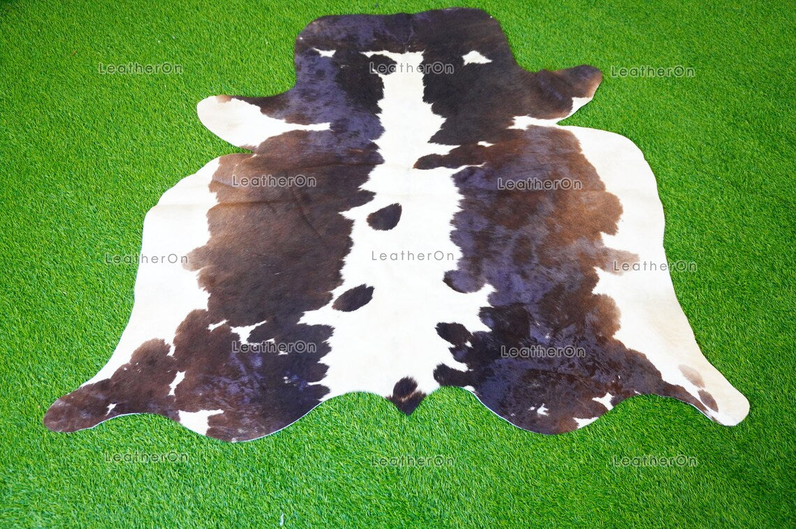Small ( 4.8 x 4.9 ft.) EXACT As Photo, Tricolor COWHIDE RUG | 100% Natural Cowhide Area Rug | Real Hair-on Leather Cow Hide Rug | C498