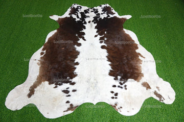 XLARGE (6 X 6 ft.) Exact As Photo, Brown White COWHIDE RUG | 100% Natural Cowhide Rug | Hair-on Leather Cow Hide Rug | C607