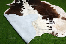 Load image into Gallery viewer, XLARGE (6 X 6 ft.) Exact As Photo, Brown White COWHIDE RUG | 100% Natural Cowhide Rug | Hair-on Leather Cow Hide Rug | C607
