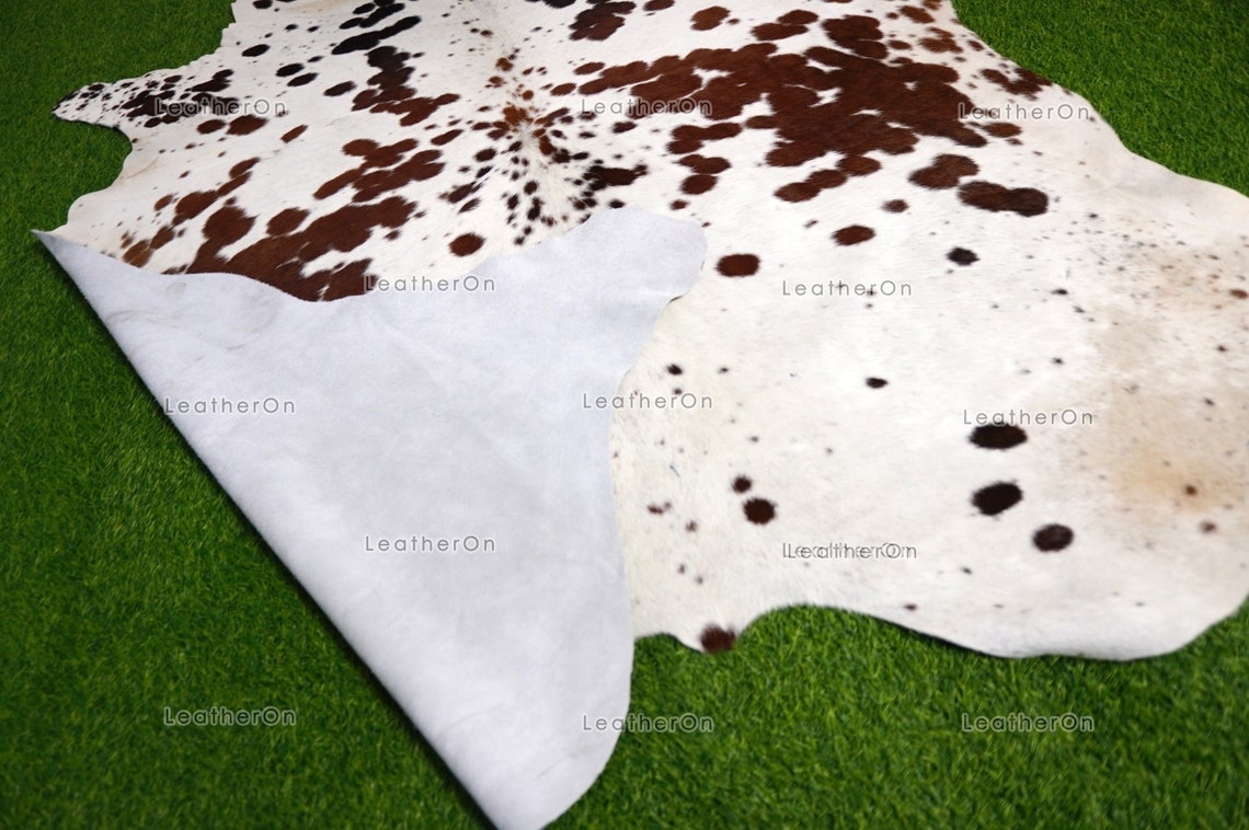 XLARGE (6 X 5.9 ft.) Exact As Photo, Brown White COWHIDE RUG | 100% Natural Cowhide Rug | Hair-on Leather Cow Hide Rug | C610