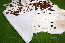 Load image into Gallery viewer, XLARGE (6 X 5.9 ft.) Exact As Photo, Brown White COWHIDE RUG | 100% Natural Cowhide Rug | Hair-on Leather Cow Hide Rug | C610
