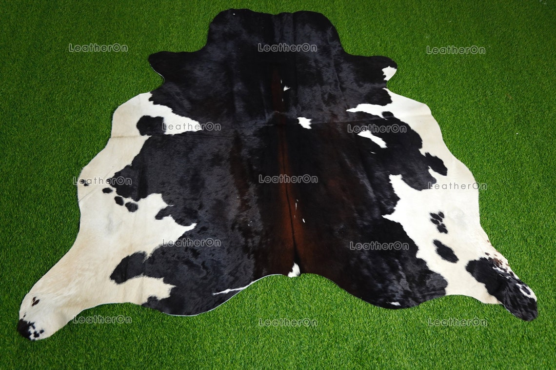 Medium (5 x 5.5 ft.) EXACT As Photo, Black White COWHIDE RUG | 100% Natural Cowhide Area Rug | Hair-on Cowhide Leather Rug | C616