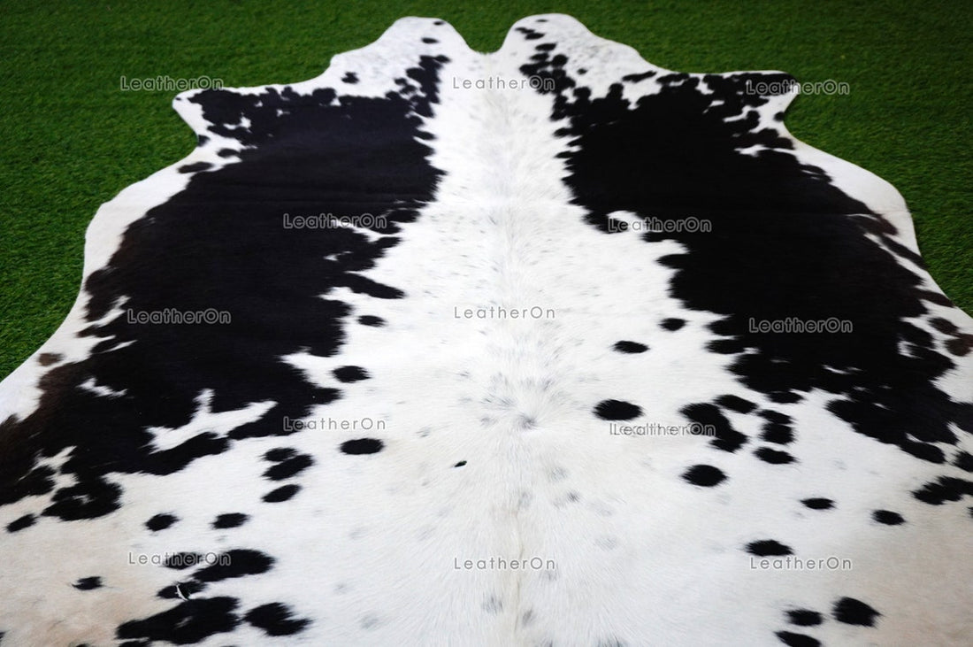 Small (4.8 x 4.5 ft.) EXACT As Photo, Black White COWHIDE RUG | 100% Natural Cowhide Area Rug | Hair-on Cowhide Leather Rug | C638