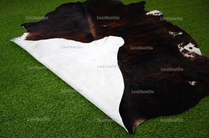 Medium (5 x 5 ft.) EXACT As Photo, Tricolor Brindle COWHIDE RUG | 100% Natural Cowhide Area Rug | Hair-on Cowhide Leather Rug | C639