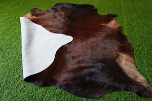 Small ( 4 x 4.3 ft.) EXACT As Photo, Brown Black COWHIDE RUG | 100% Natural Cowhide Area Rug | Hair-on Leather Cow Hide Rug | C523