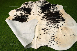 Small ( 4.5 x 4.5 ft.) EXACT As Photo, Black White Speckled COWHIDE RUG | 100% Natural Cowhide Rug | Hair-on Leather Cow Hide Rug | C529