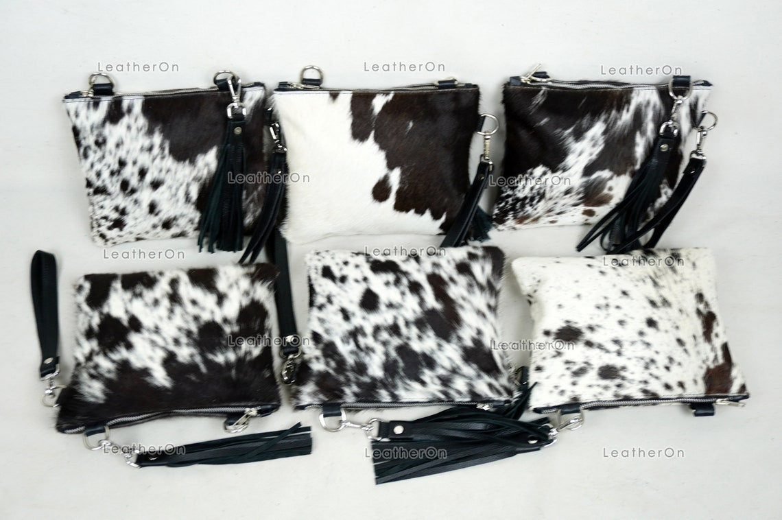 Natural Cowhide Cross body Bags with Strap | 100% Real Hair On Cowhide Leather Wristlet Bags | Genuine Cow skin Ladies Handbags | CB1