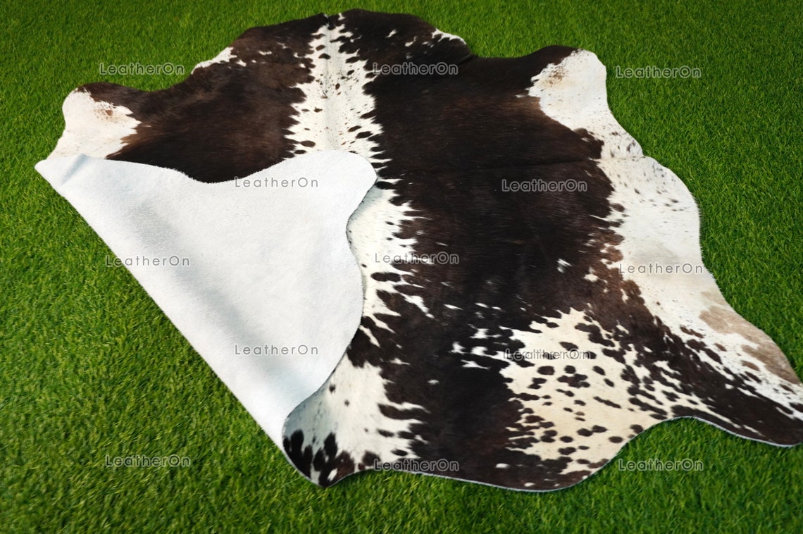 Small ( 4 x 4 ft.) EXACT As Photo, Black White COWHIDE RUG | 100% Natural Cowhide Rug | Hair-on Leather Cow Hide Rug | C540
