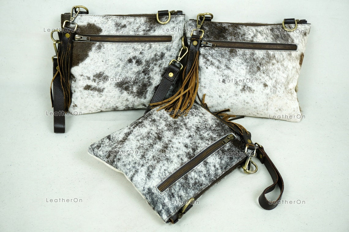 Natural Cowhide Cross body Bags with Strap | 100% Real Hair On Cowhide Leather Wristlet Bags | Genuine Cow skin Ladies Handbags | CB2