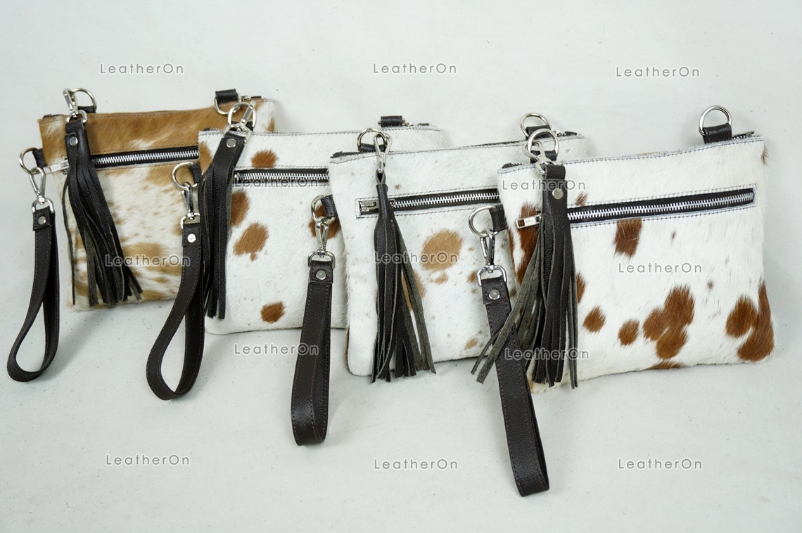 Natural Cowhide Cross body Bags with Strap | 100% Real Hair On Cowhide Leather Wristlet Bags | Genuine Cow skin Ladies Handbags | CB3