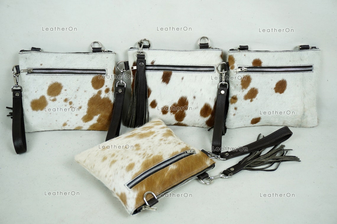 Natural Cowhide Cross body Bags with Strap | 100% Real Hair On Cowhide Leather Wristlet Bags | Genuine Cow skin Ladies Handbags | CB3
