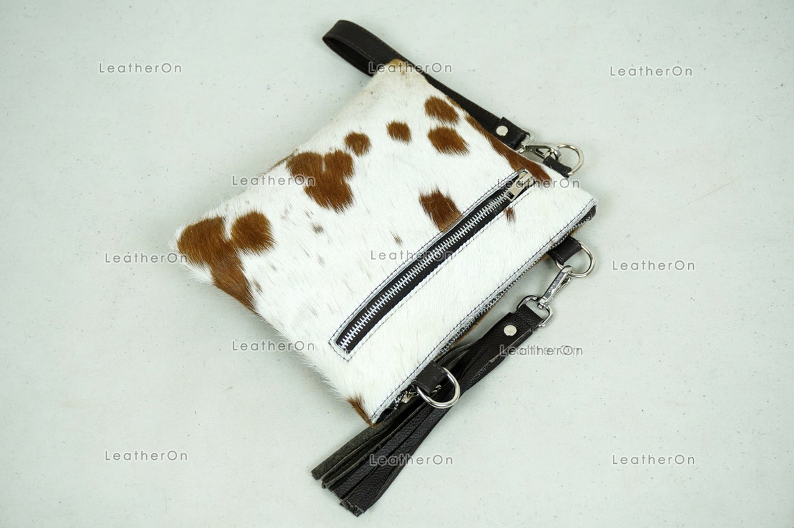 Natural Cowhide Cross body Bags with Strap | 100% Real Hair On Cowhide Leather Wristlet Bags | Genuine Cow skin Ladies Handbags | CB3