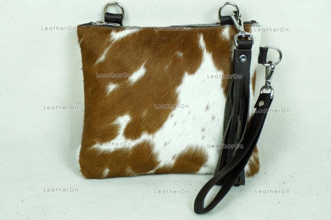 Natural Cowhide Cross body Bags with Strap | 100% Real Hair On Cowhide Leather Wristlet Bags | Genuine Cow skin Ladies Handbags | CB3