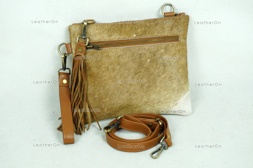 Natural Cowhide Cross body Bags with Strap | 100% Real Hair On Cowhide Leather Wristlet Bags | Genuine Cow skin Ladies Handbags | CB4