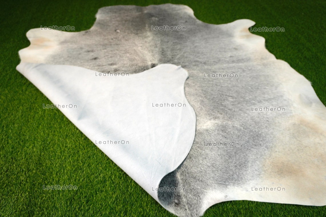 Large (5.7 x 5.9 ft.) EXACT As Photo, Light Gray White COWHIDE Area RUG | 100% Natural Cowhide Rug | Hair-on Cowhide Leather Rug | C546